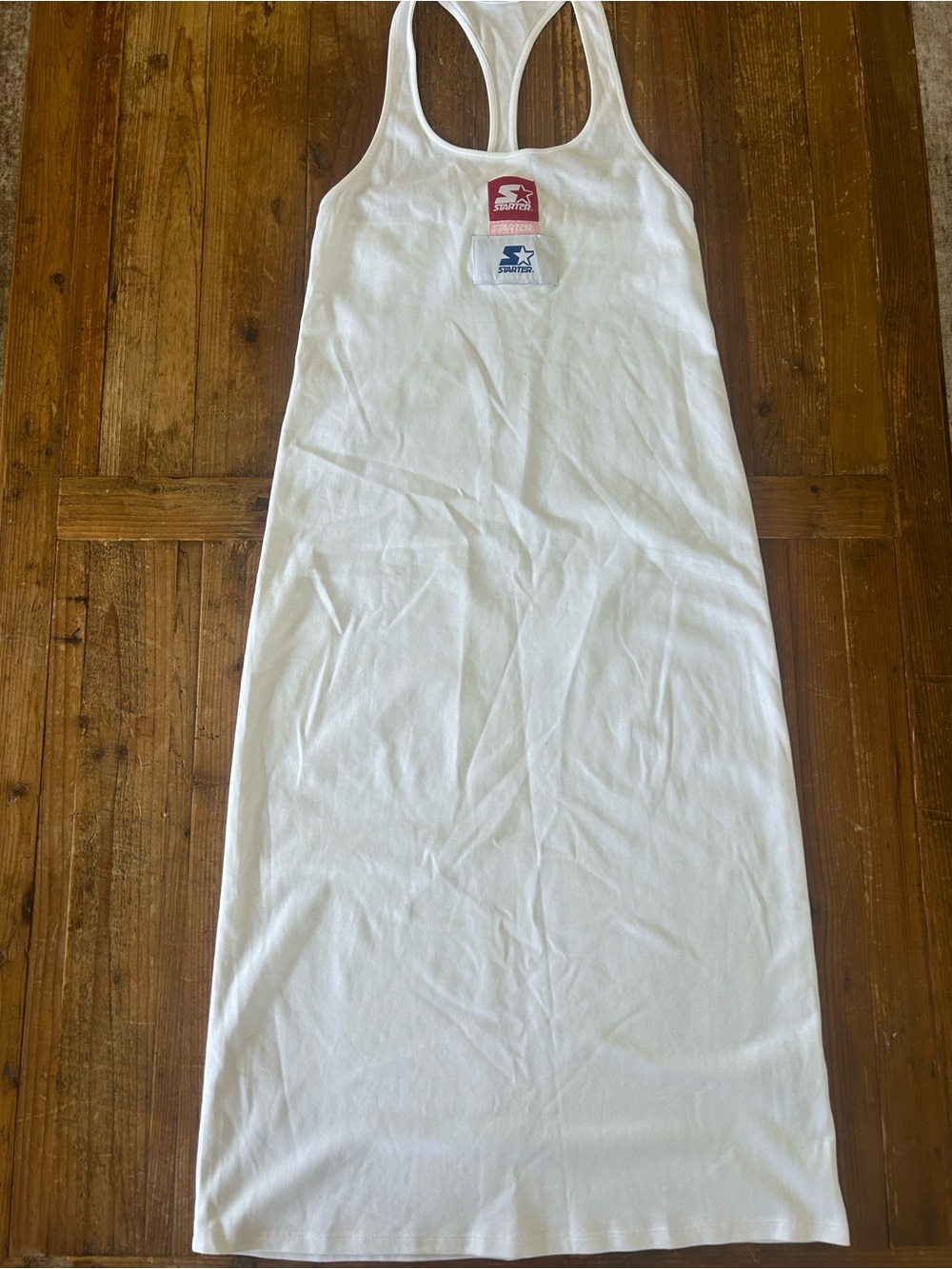 ZARA X STARTER White Racerback Midi Dress with Red & Blue Logo Patches